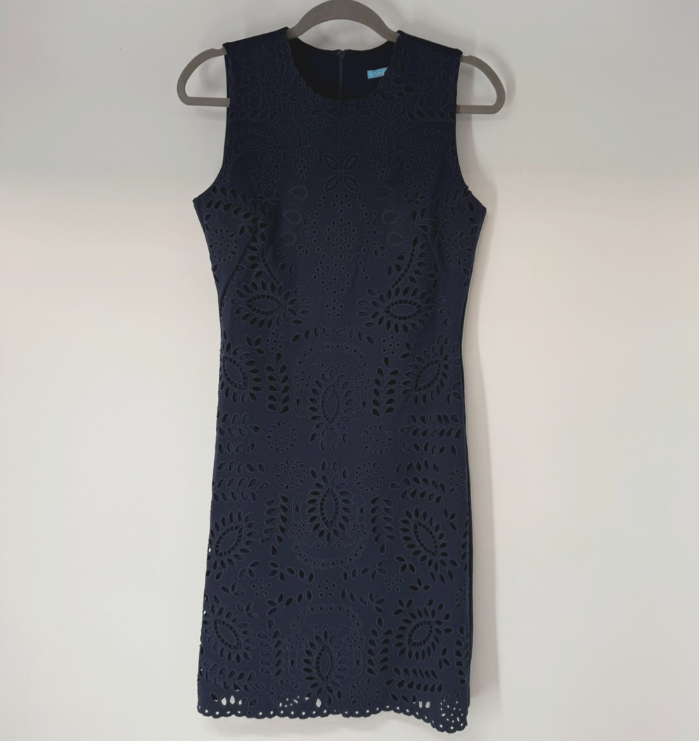 J. McLaughlin Eyelet Dress Womens S Navy Blue Sleevelss Cocktail Minimalist